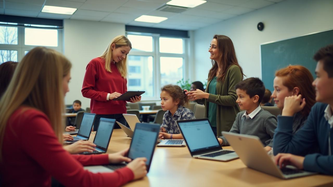 Irish classroom with students using technology for career guidance